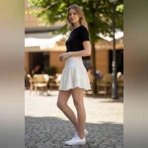 White Smocked Waist Skort
